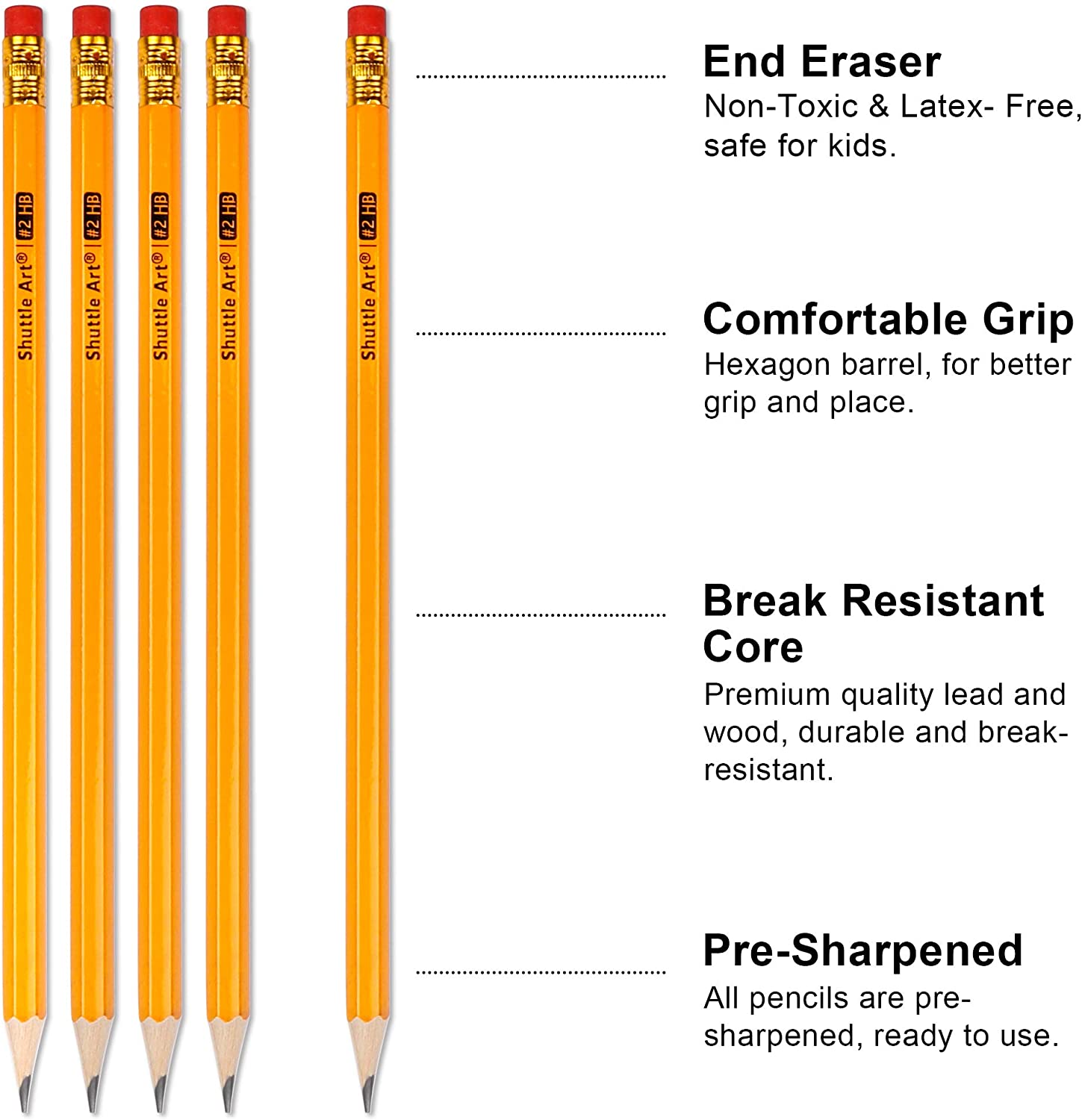 Wood-Cased #2 HB Pencils, Shuttle Art 600 Pack Sharpened Yellow